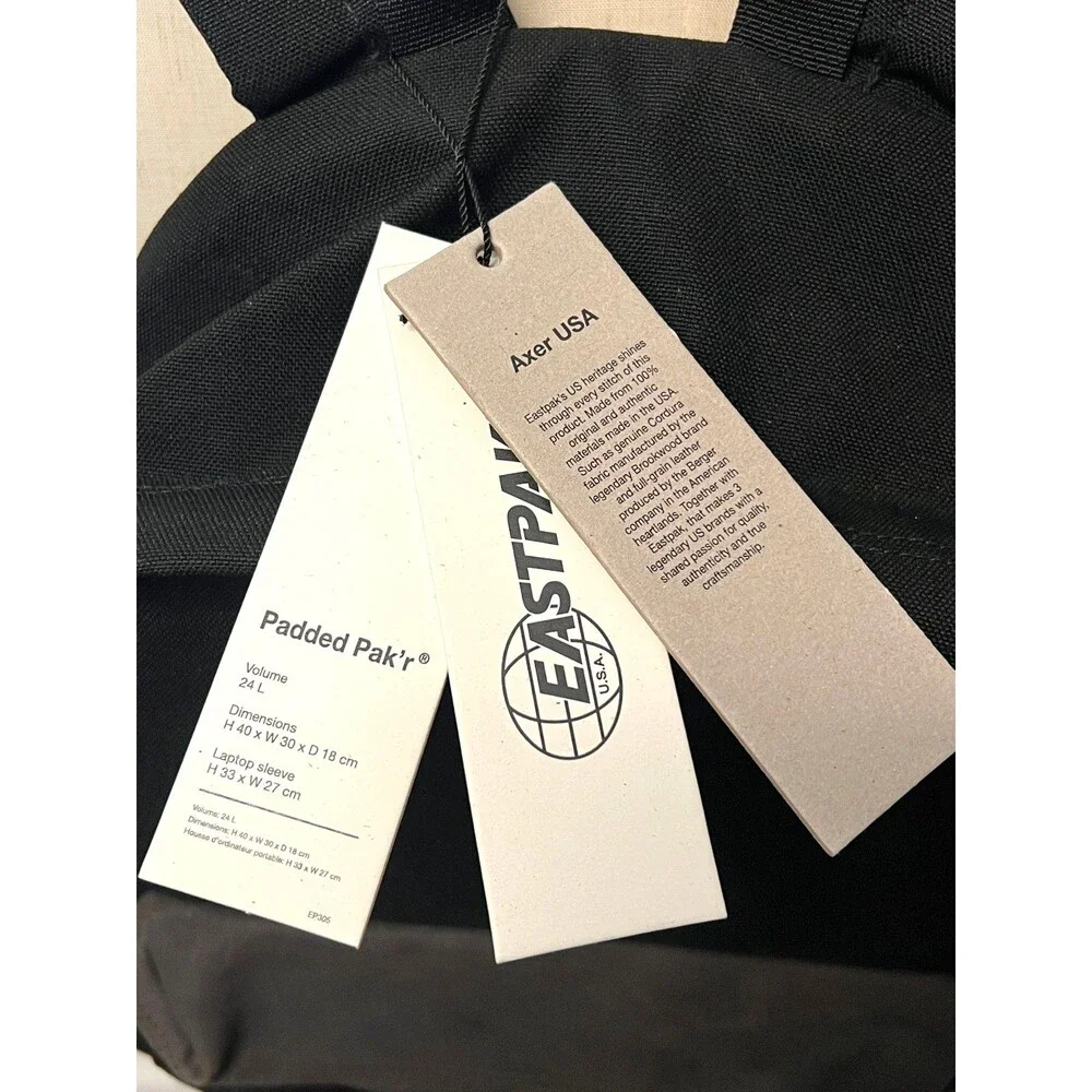 NWT Eastpak Backpack RAVEN AXER Black Cordura Canvas & Leather 24L Padded Pak'r